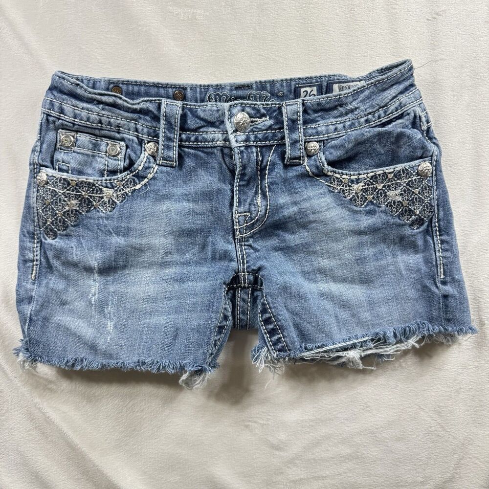 Miss Me Jeans Shorts Women's 26 Blue ALTERED* JP5810P Embellished Rhinestones
